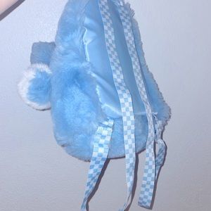 Blue fuzzy mini backpack